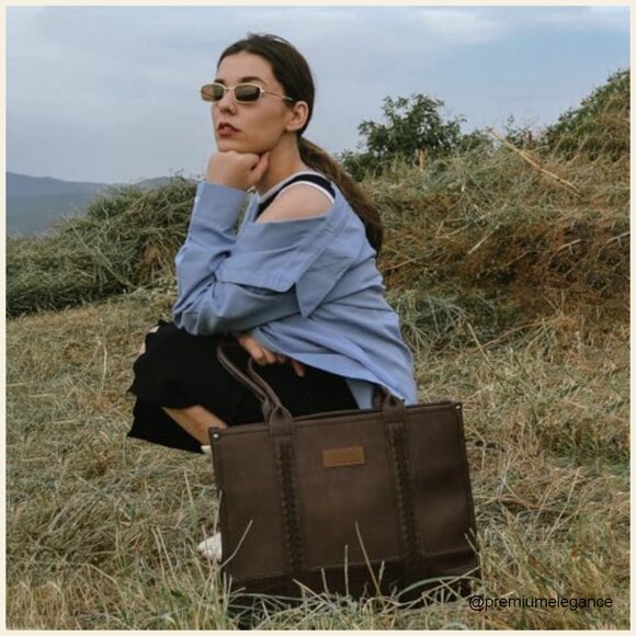 Large Vegan Leather Western Tote Bag with Detachable Crossbody Strap - Picture 2 of 7